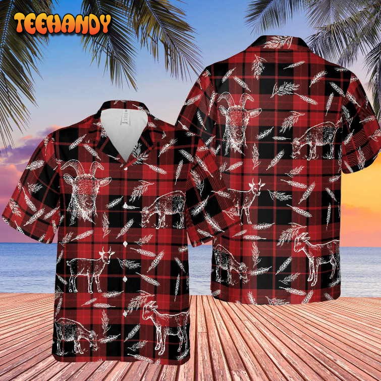 Plaid Pattern Goat All Over Printed 3D Hawaiian Shirt