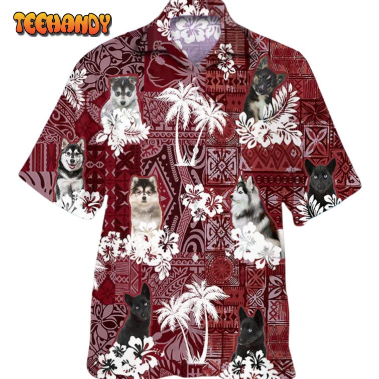 Pomsky Hawaiian Shirt, Dog Hawaii Shirt Red Tribal Pattern For Men Women