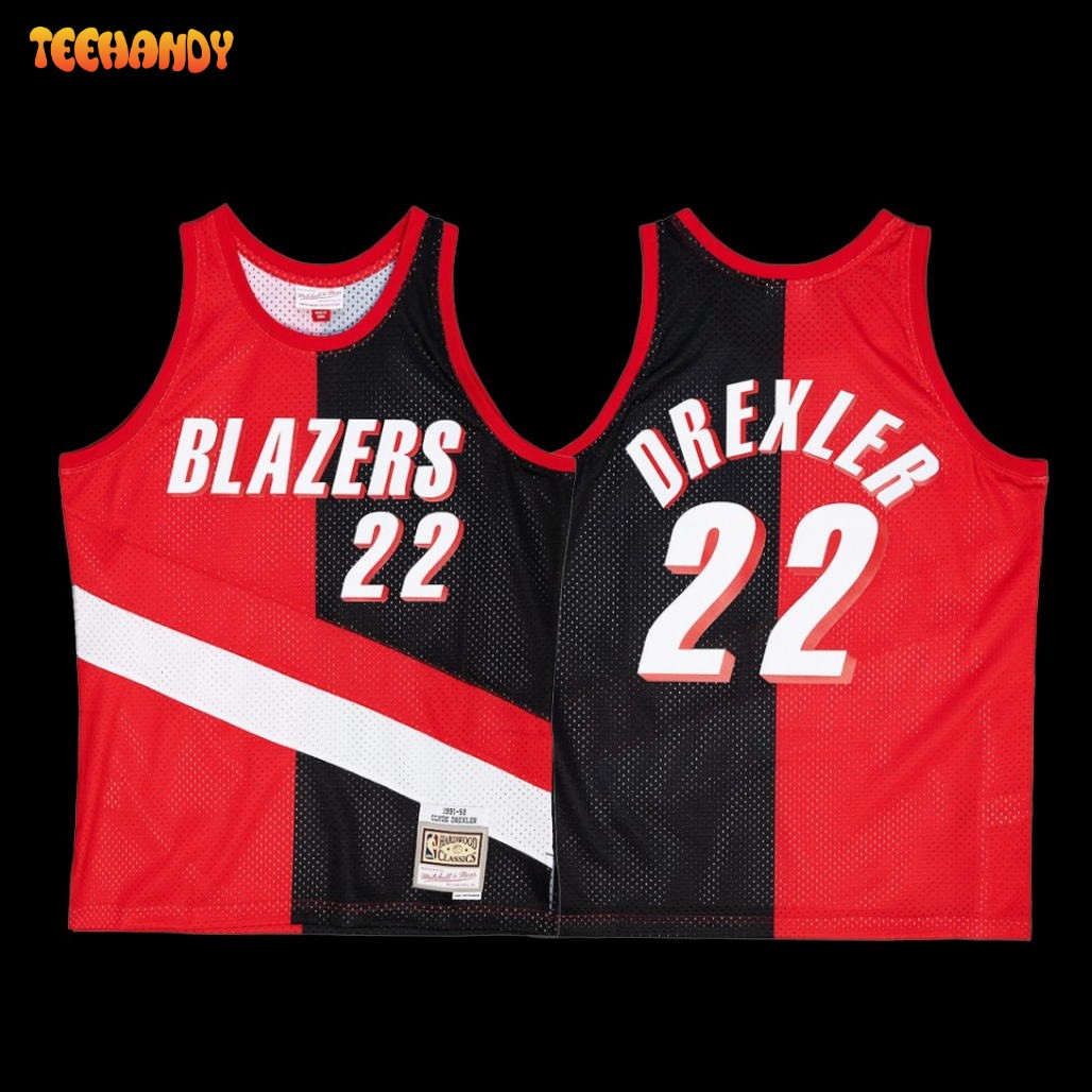 Portland Trail Blazers Clyde Drexler Red Black Split 1991-92 Throwback Jersey