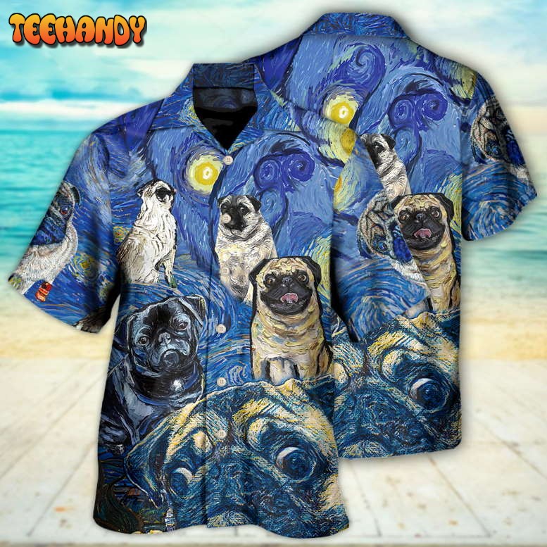 Pug Dog Cute Starry Night Hawaiian Shirt