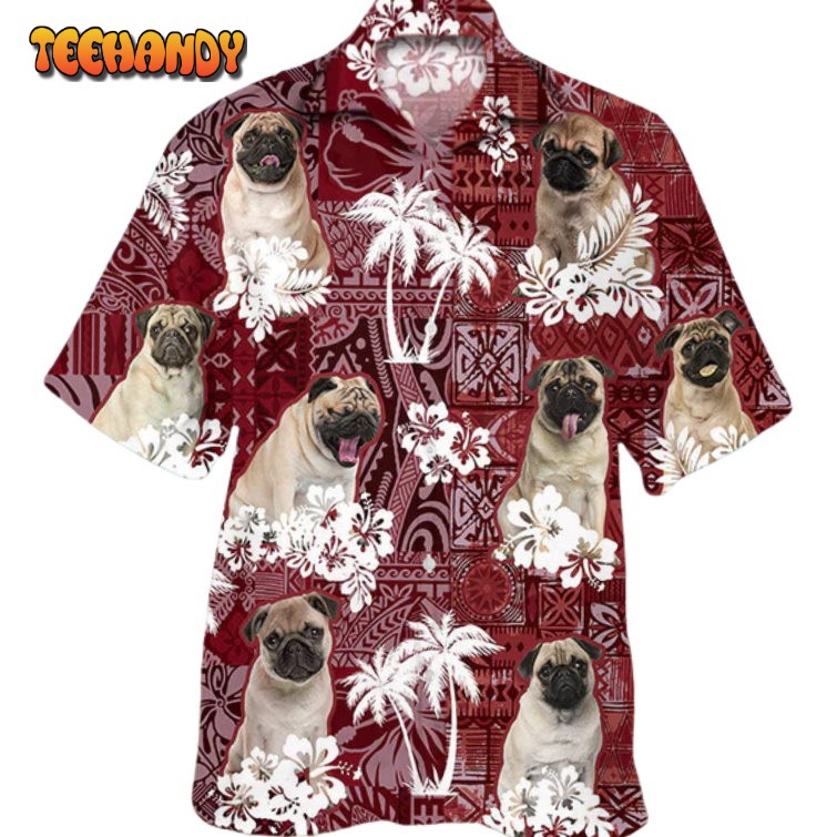 Pug Hawaiian Shirt, Dog Hawaii Shirt Red Tribal Pattern