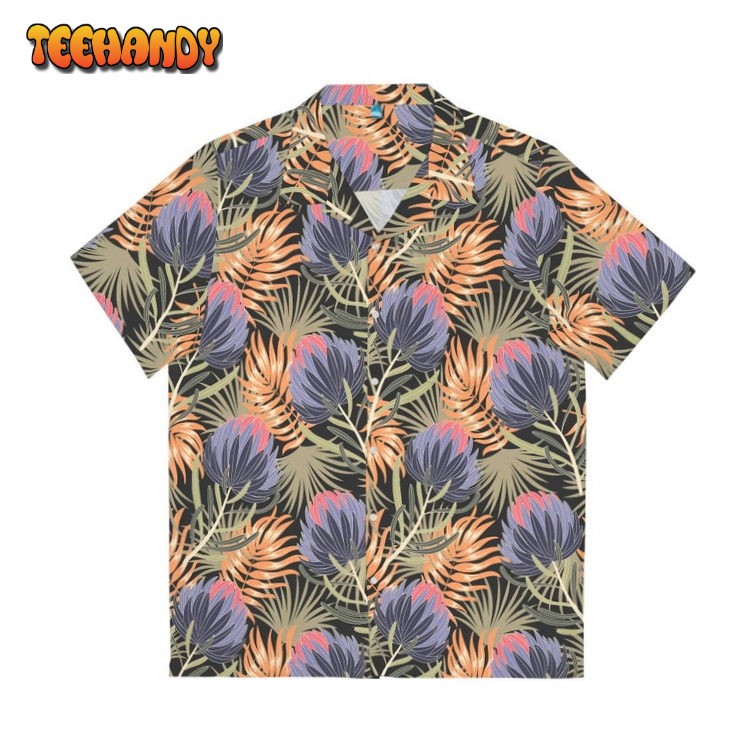 Purple and Green Tropical Leaf Hawaiian Shirt Aloha Shirt Summer Hawaii Shirt