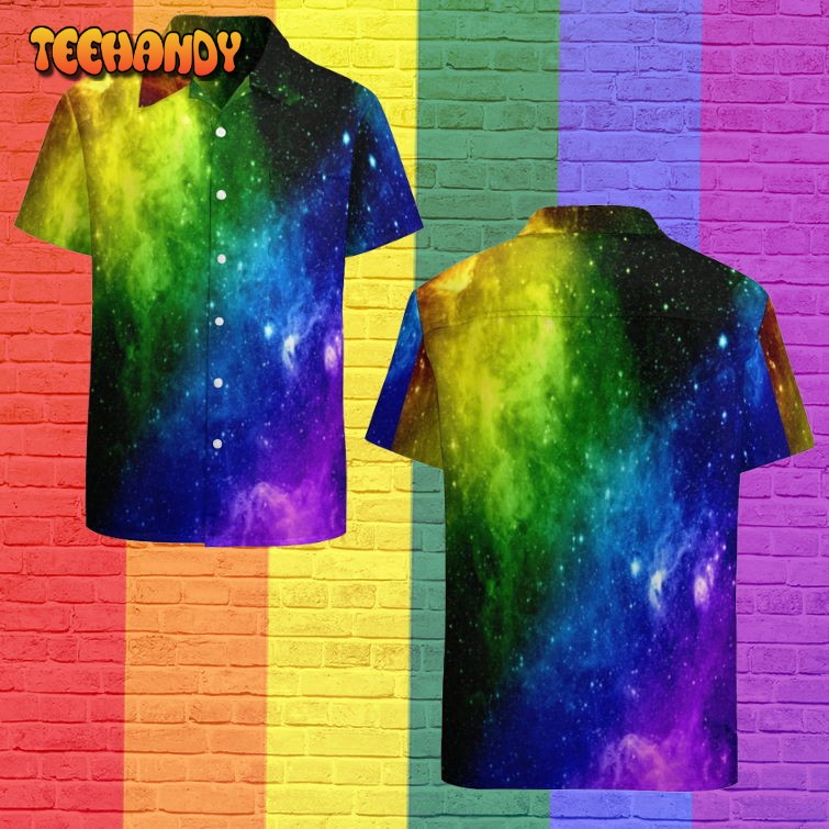 Rainbow Galaxy Lgbt Hawaiian Vintage Shirt Mens Button Down Tropical Hawaii