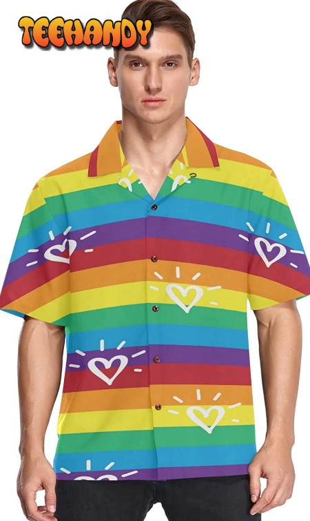 Rainbow Lgbt Striped Flag Men’s Hawaiian Shirt Short Sleeves Button Shirts Beach