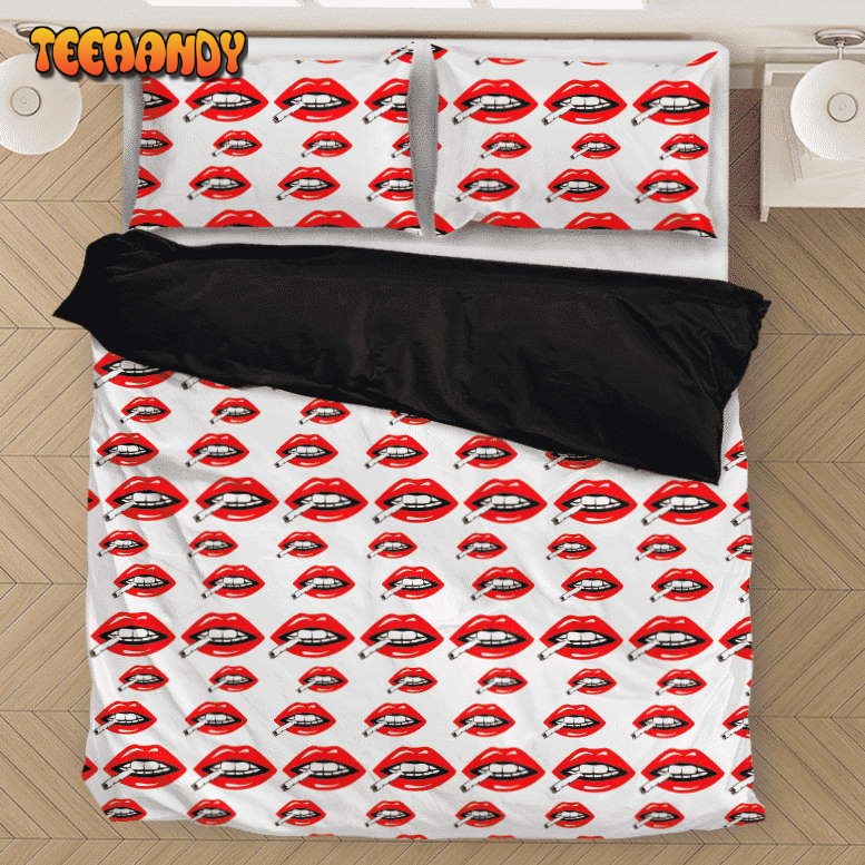 Red Lips Smoking A Joint Marijuana Weed Hemp 420 Cool Bedding Set