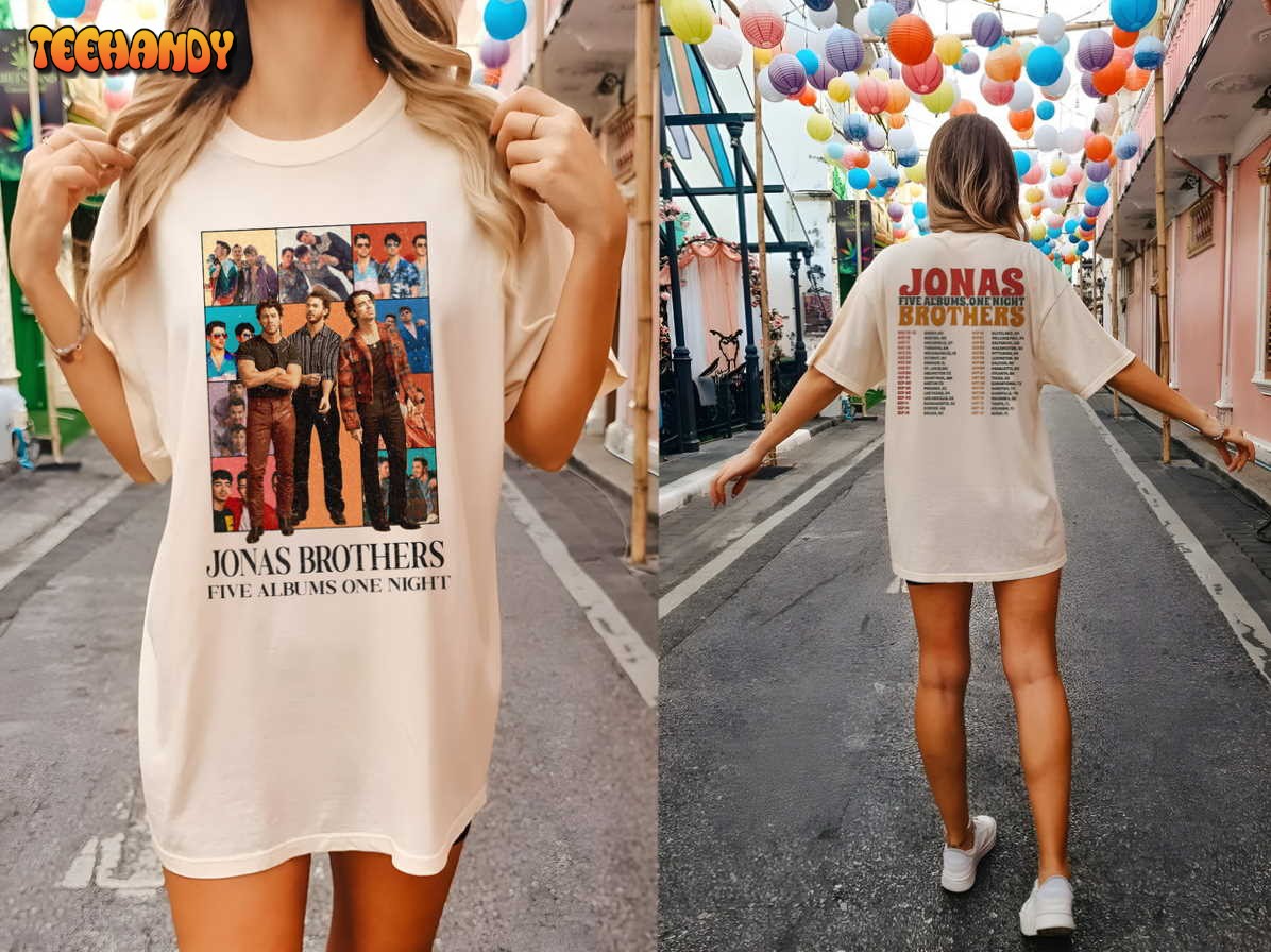 Retro Jonas Brothers 5 albums 1 night Double Side Shirt, Nick Joe Kevin Jonas Tour Tshirt