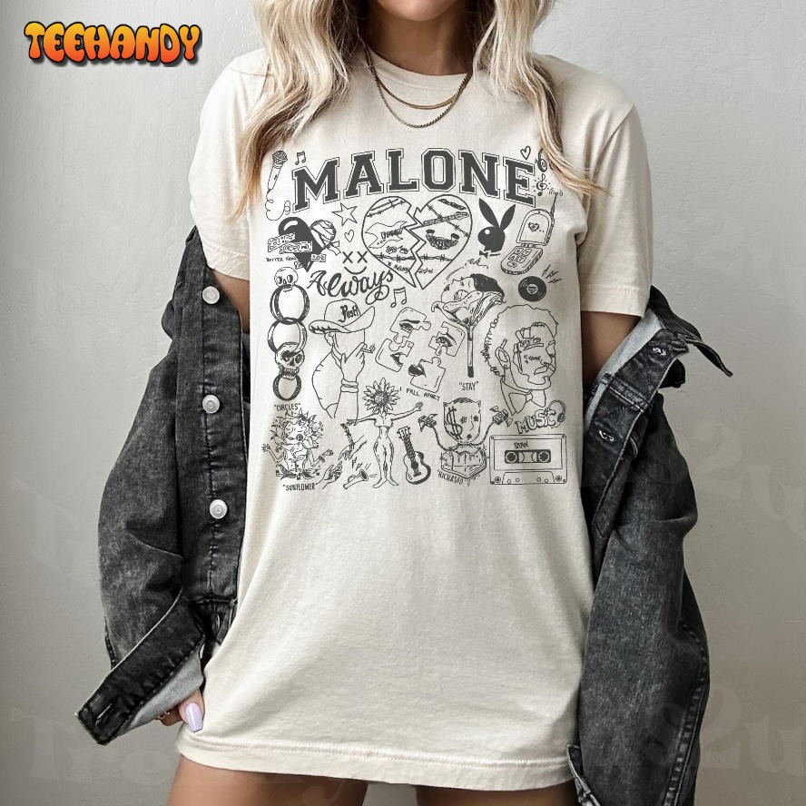 Retro Post Malone Art Tattoo 2023 Tour Shirt