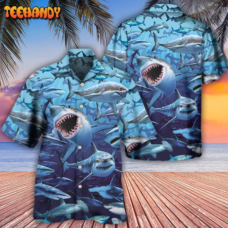 Shark Family Hunting Together Hawaiian Shirt