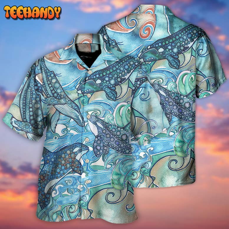 Shark Jumping In The Ocean Stained Glass Hawaiian Shirt