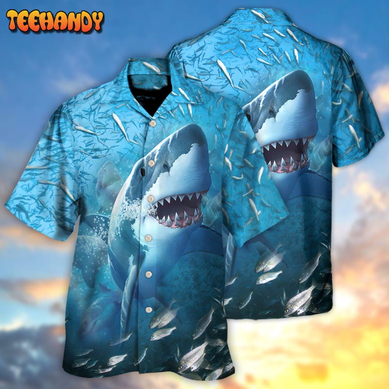 Shark Swims Through Baitfish Shoal Hawaiian Shirt