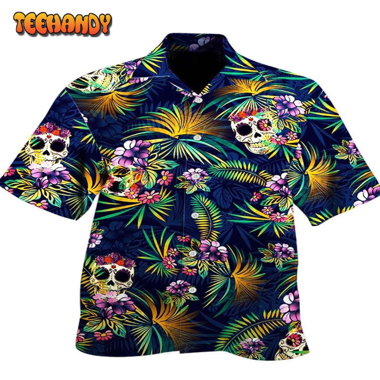 Short Sleeve Skull Hawaiian Shirt, Skull Beach Shirt, Aloha Hawaiian Shirt