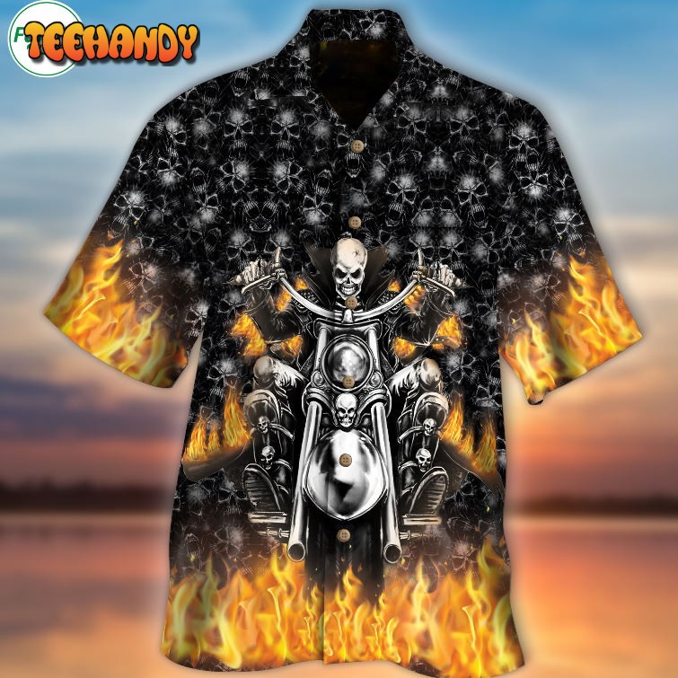 Skeleton Hawaiian Shirt Skull Skeleton Rider On Fire 3D Hawaiian Shirt