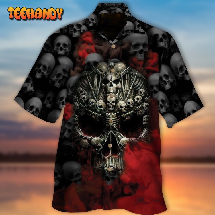 Skull Aloha Shirts Skull And Bones Red Smoke All Over Printed 3D Hawaiian Shirt