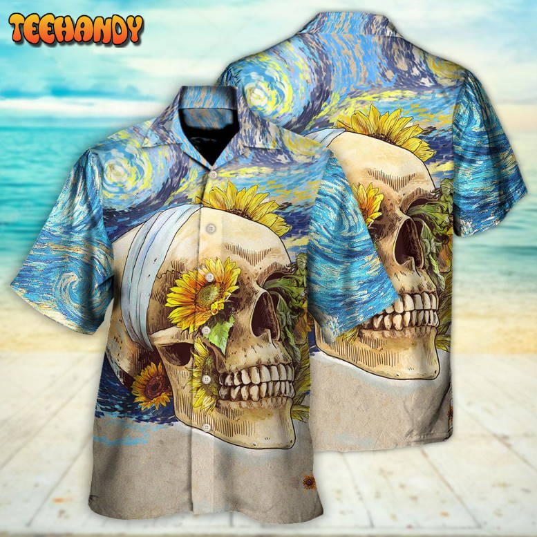 Skull And Sunflower Vintage Amazing Starry Night Hawaiian Shirt