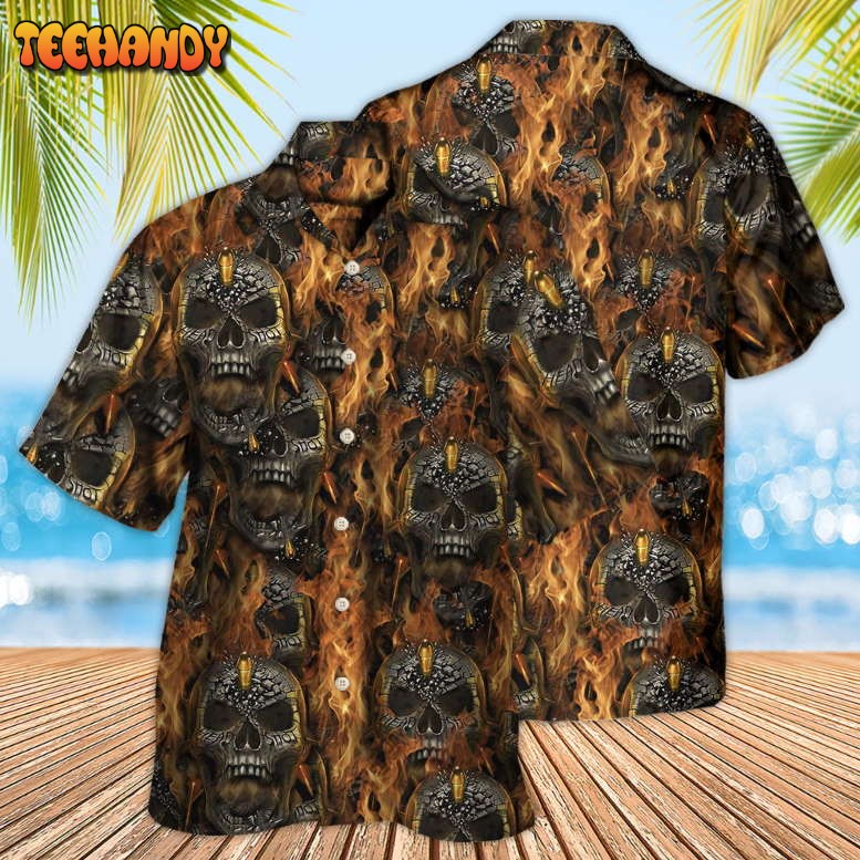 Skull Bullet Head Shot Fire Hawaiian Shirt