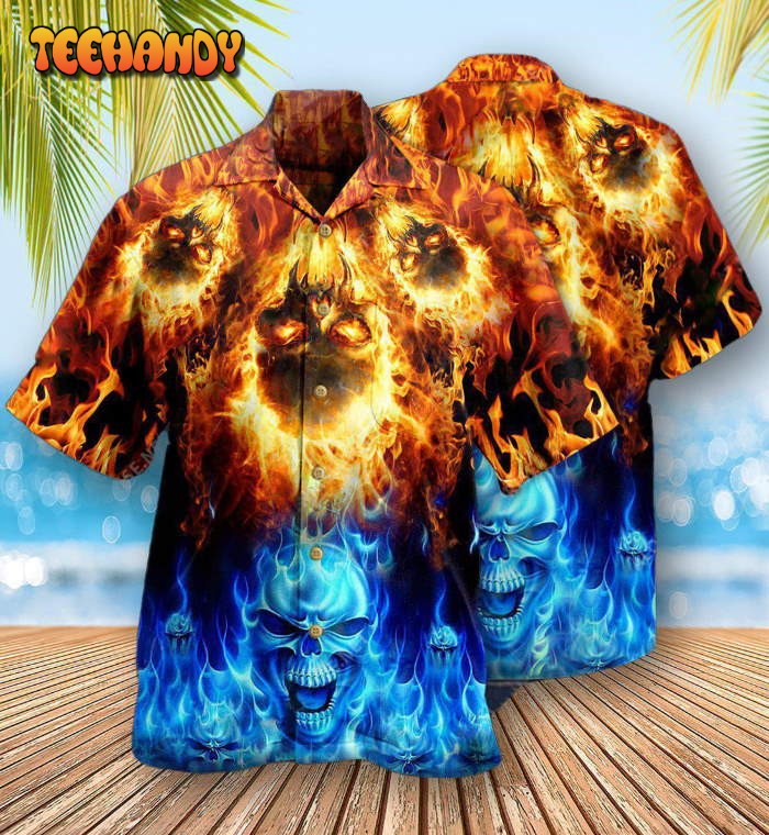 Skull Fire Burning Forever Fire And Water Hawaiian Shirt