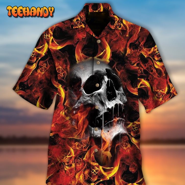 Skull Fire Hawaiian Shirt For Him Her, Men Skull Hawaii Aloha Beach Shirt