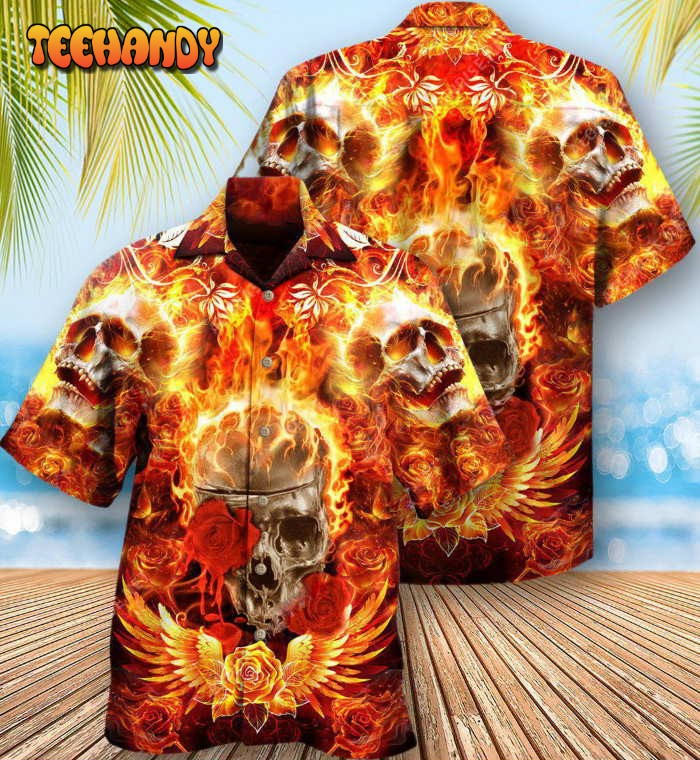 Skull Flaming Rose Hawaiian Shirt