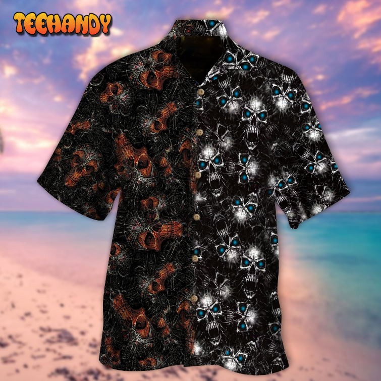 Skull Half Orange Half Blue All Over Printed 3D Hawaiian Shirt