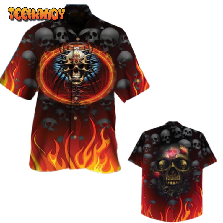 Skull Hawaiian Shirt Men Women Skull Fire And Bones 3D Hawaiian Shirt