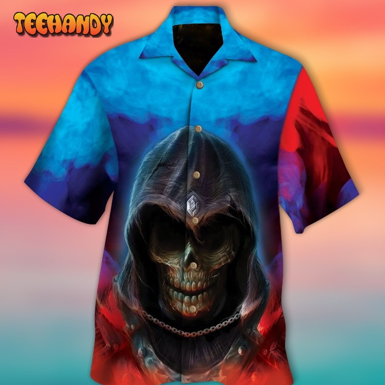 Skull Hawaiian Shirts Men Women Red Blue Smoke Skull 3D Hawaiian Shirt