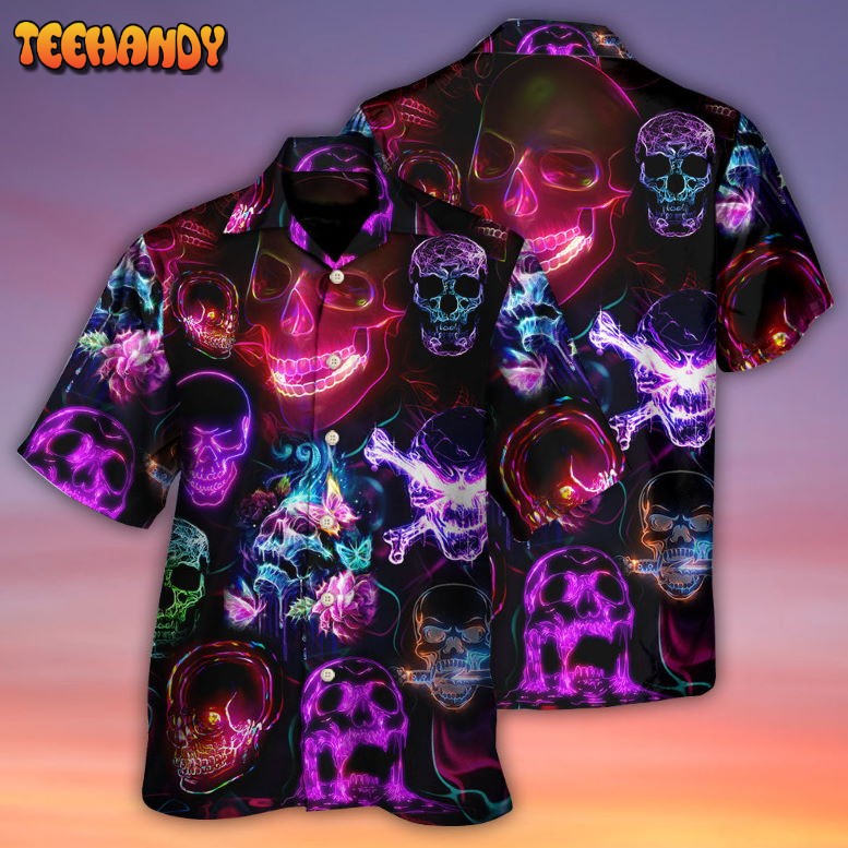 Skull Neon Art Happy Holiday Hawaiian Shirt