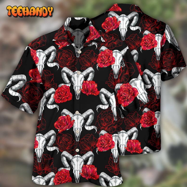 Skull Rose And Ram Skull Hawaiian Shirt