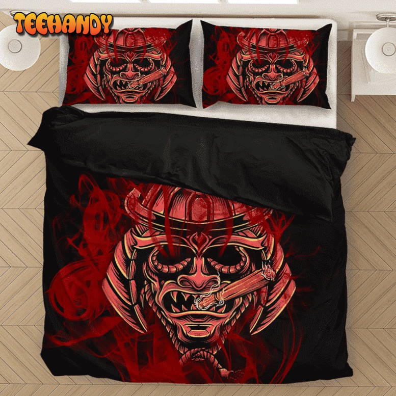 Smoking Samurai Dark Red Japanese Theme Awesome Bedding Set