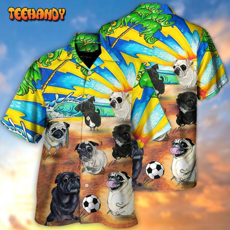 Soccer Beach Sports Pug Dog Beach Hawaiian Shirt