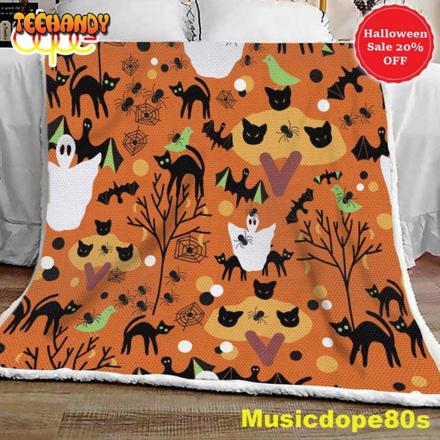 Spooky Cartoon Pattern Halloween Sofa Fleece Throw Blanket  Halloween