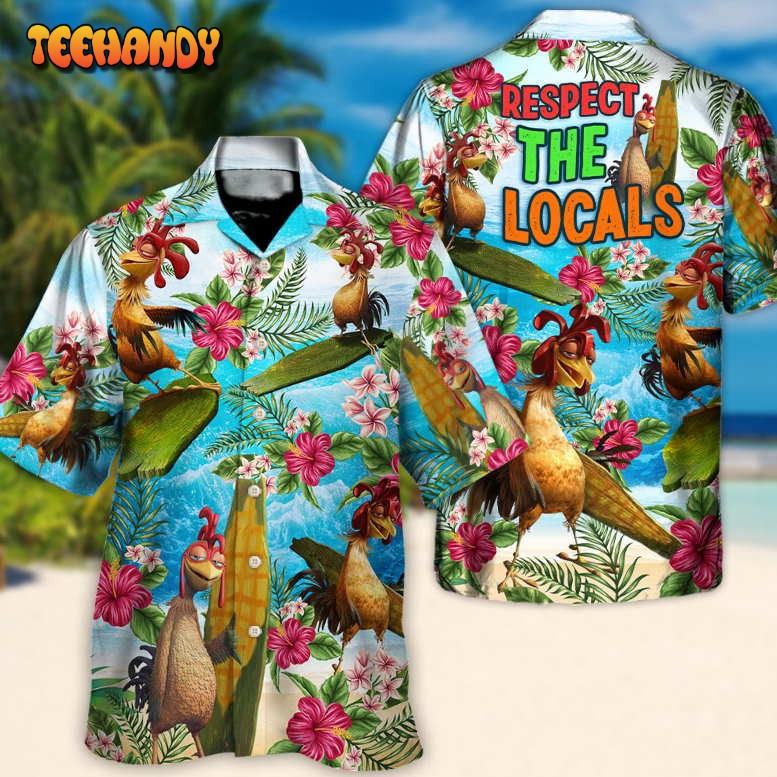 Surfing Funny Chicken The Locals Lovers Surfing Tropical Hawaiian Shirt