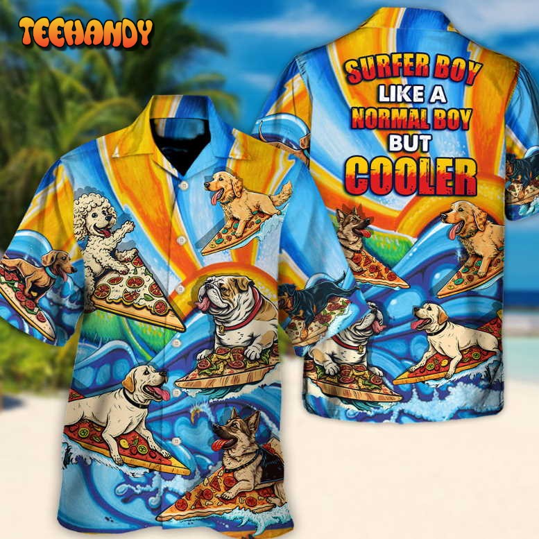 Surfing Funny Dog Pizza Surfing Boy Like Boy Cooler Surfing Hawaiian Shirt