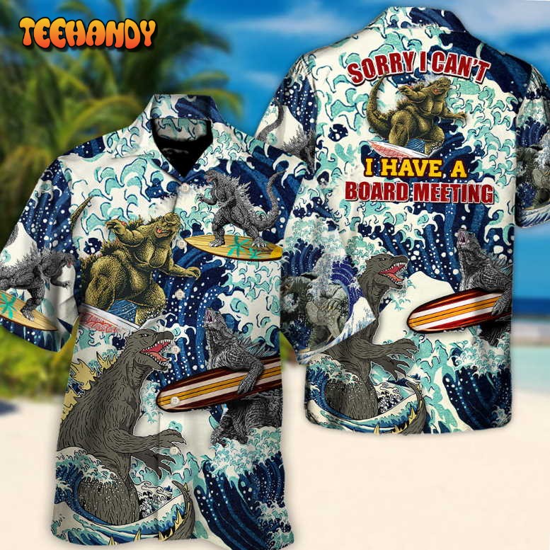 Surfing Funny Godzilla Board Meeting Lovers Surfing Hawaiian Shirt