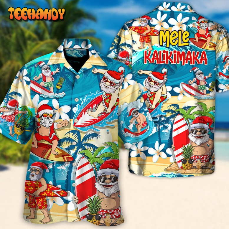 Surfing Funny Santa Mele Kalikimaka Christmas In July Lovers Hawaiian Shirt