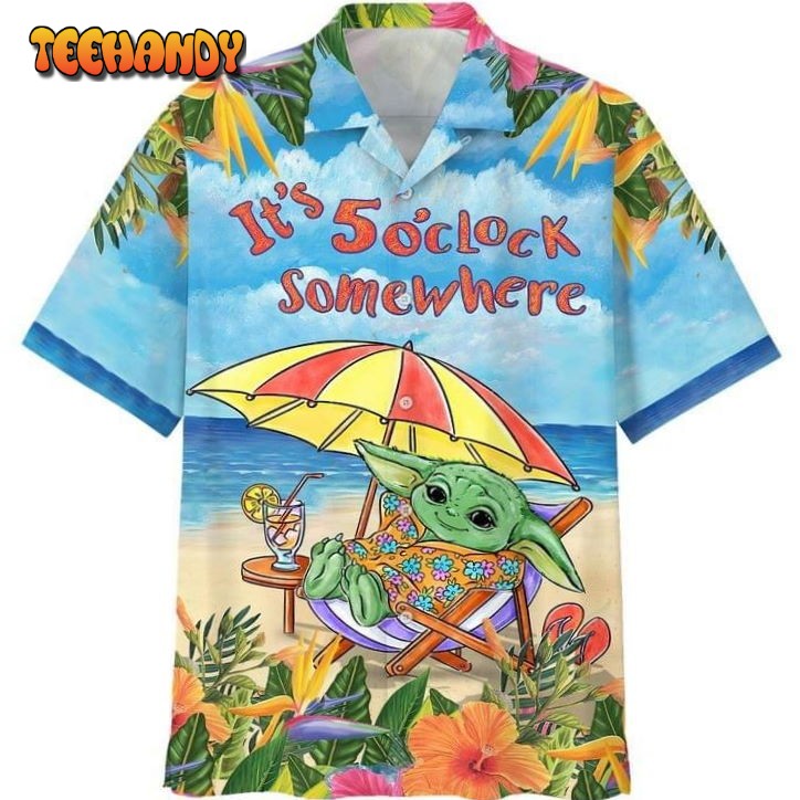 SW Baby Yoda In The Beach It’s 5 O’clock Somewhere Print Hawaiian Shirt