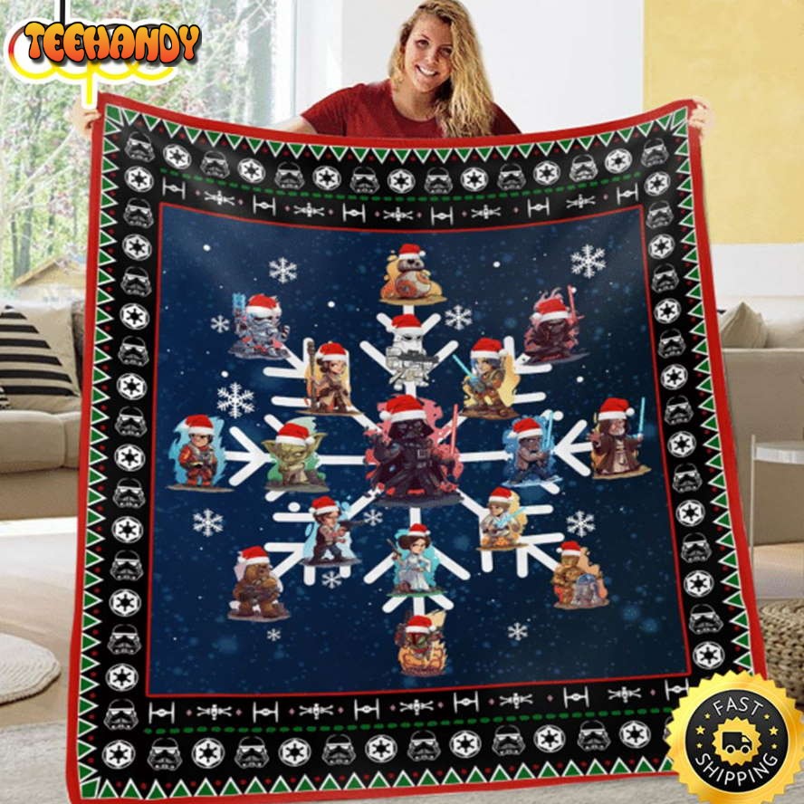 SW Christmas Characters On Snowflakes Christmas Blanket Marvel