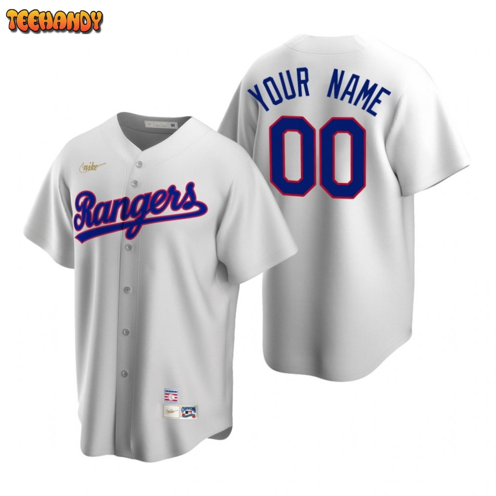 Texas Rangers Custom White Home Cooperstown Jersey