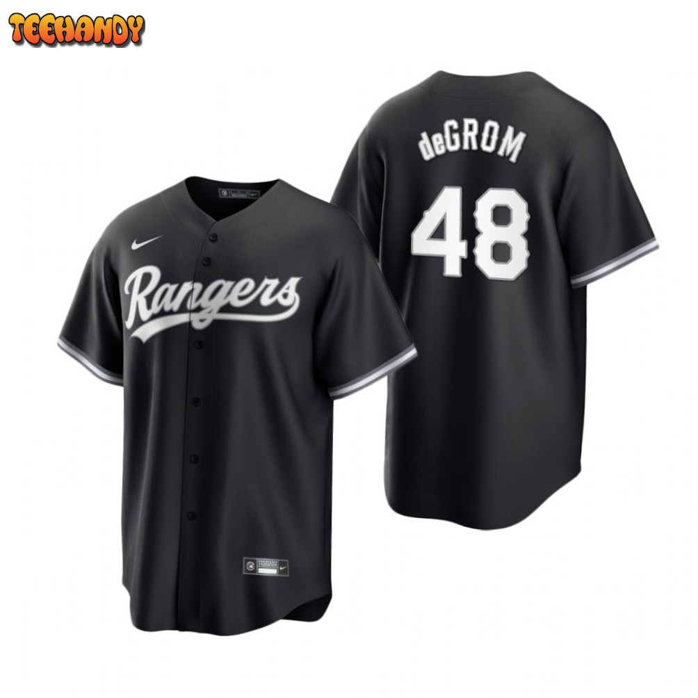 Texas Rangers Jacob deGrom Black White Fashion Replica Jersey