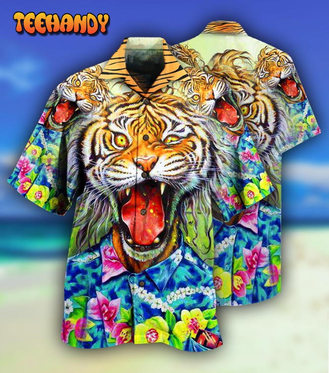 Tiger Awesome With Floral Hawaiian Shirt