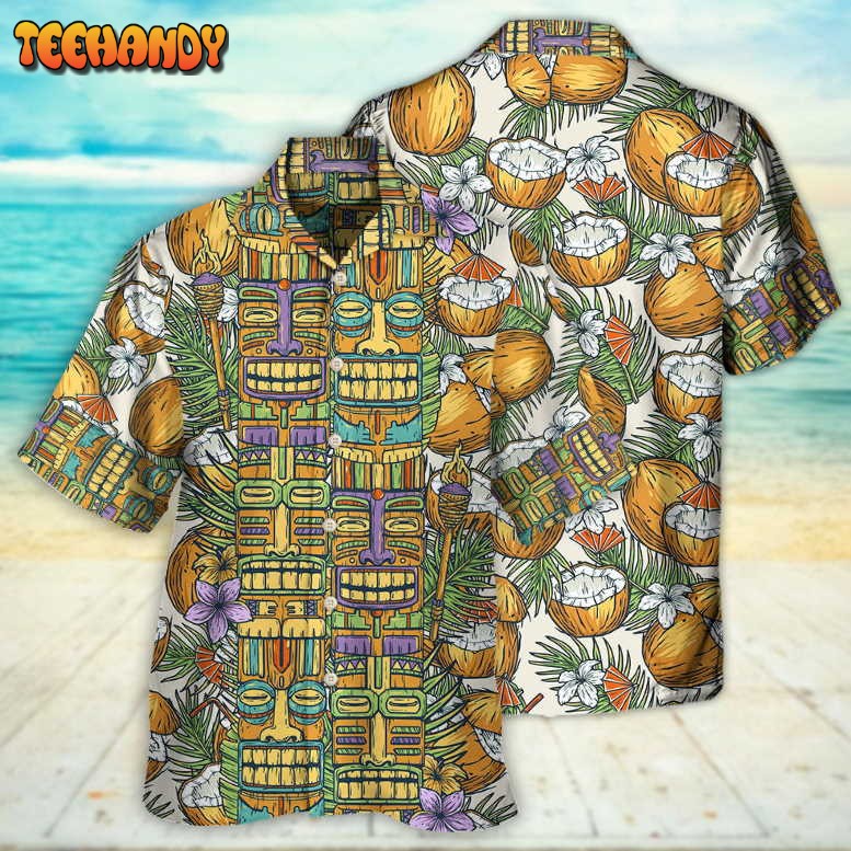 Tiki Tradition Tribal Mask And Coconut Tropical Hawaiian Shirt