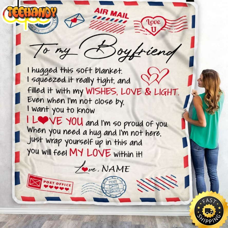 To My Boyfriend  Air Mail Letter I Love You Boyfriend Valentines Day Blanket