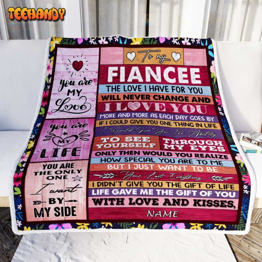 To My Fiancee  From Fiance Wood I Love You Anniversary Valentines Day Blanket