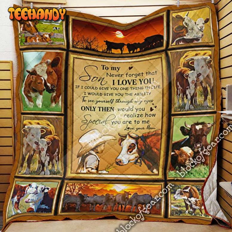 To My Son,Love You, Cow 3D Quilt Blanket