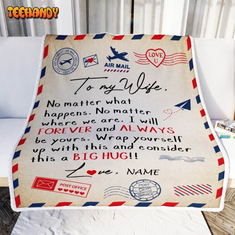 To My Wife  From Husband Floral Air Mail Letter I Love You Valentines Day Blanket