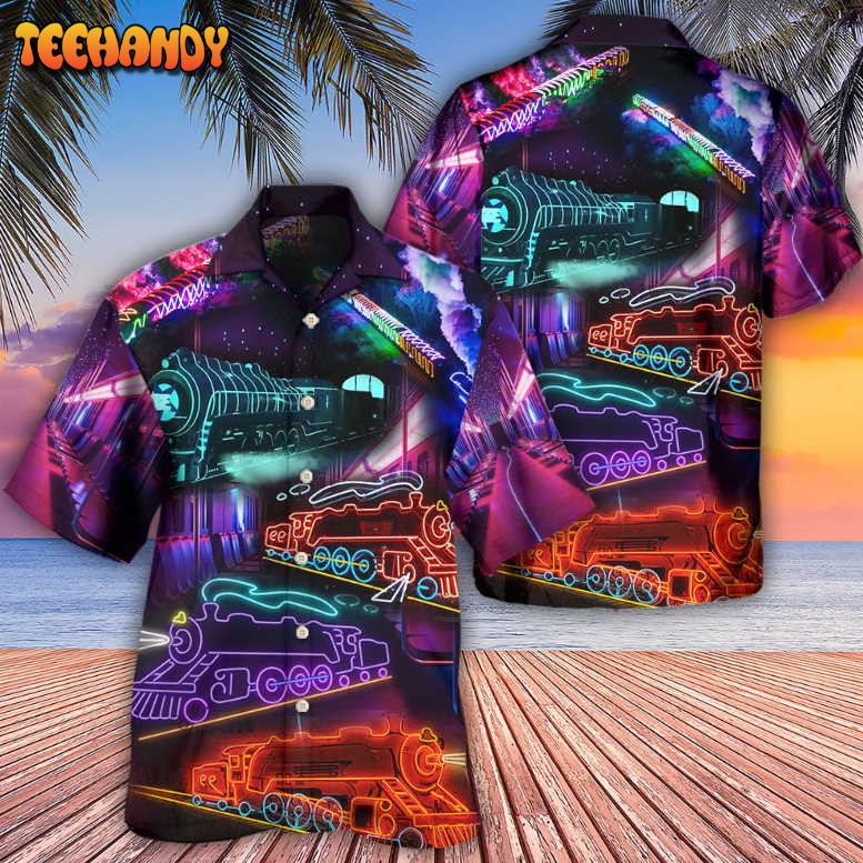 Train Neon Art Night Life Hawaiian Shirt