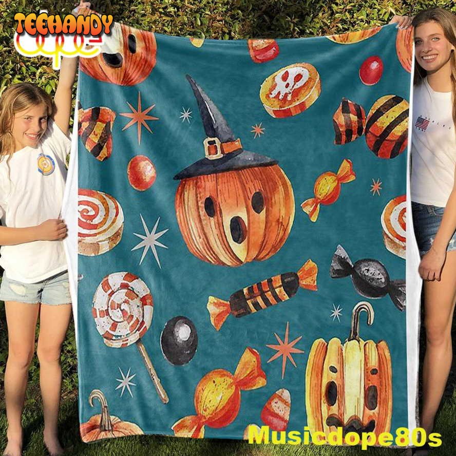 Trick Or Treat Vintage Halloween Candy Pattern Blanket