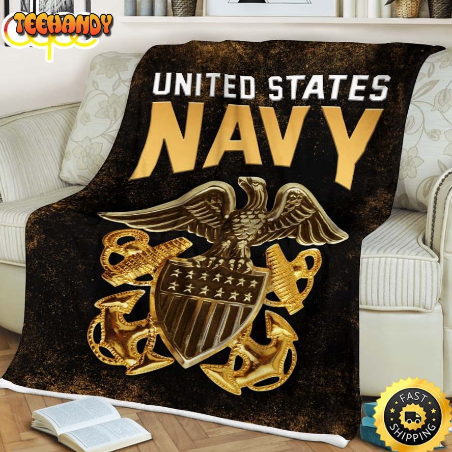 United State Navy And Symbols Fleece Throw Blanket