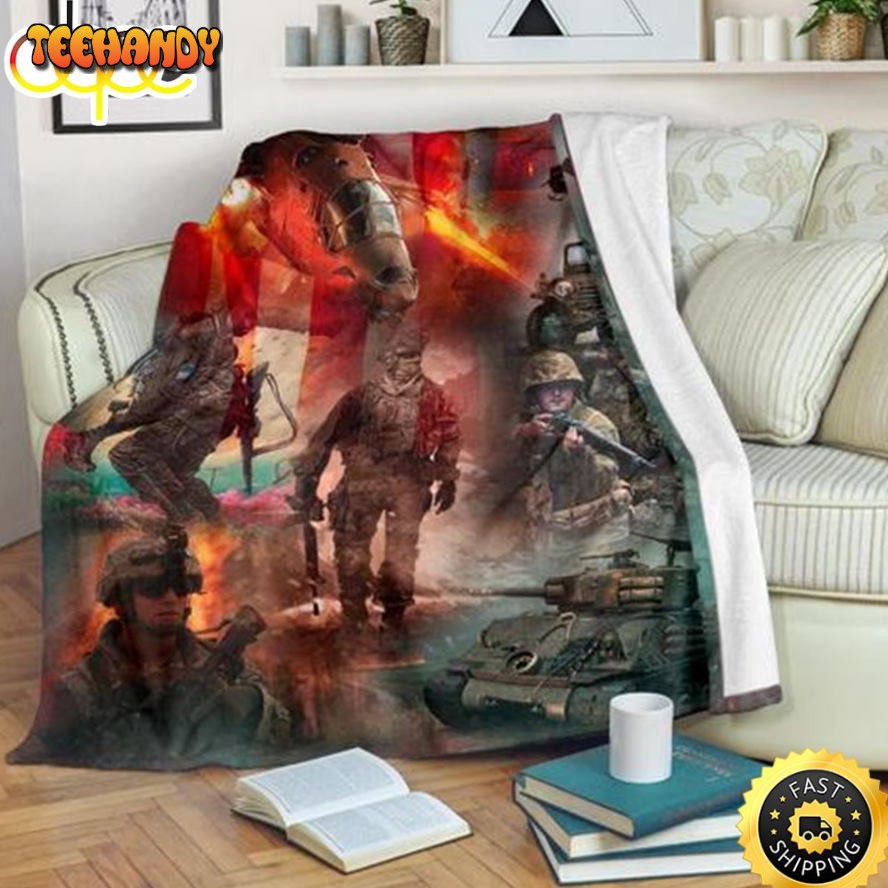 Us Army American Veteran Fleece Throw Blanket