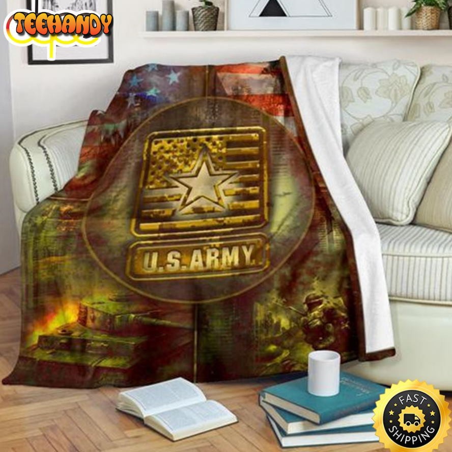 Us Army And American Flag Fleece Throw Blanket