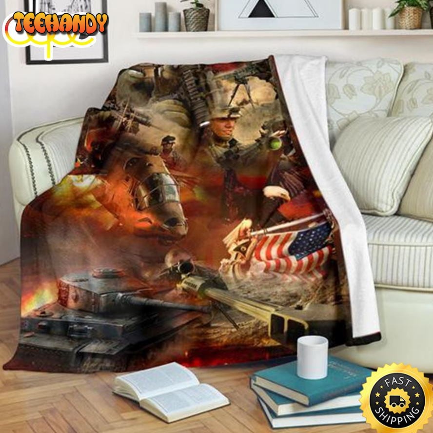 Us Army And American Veteran Fleece Throw Blanket